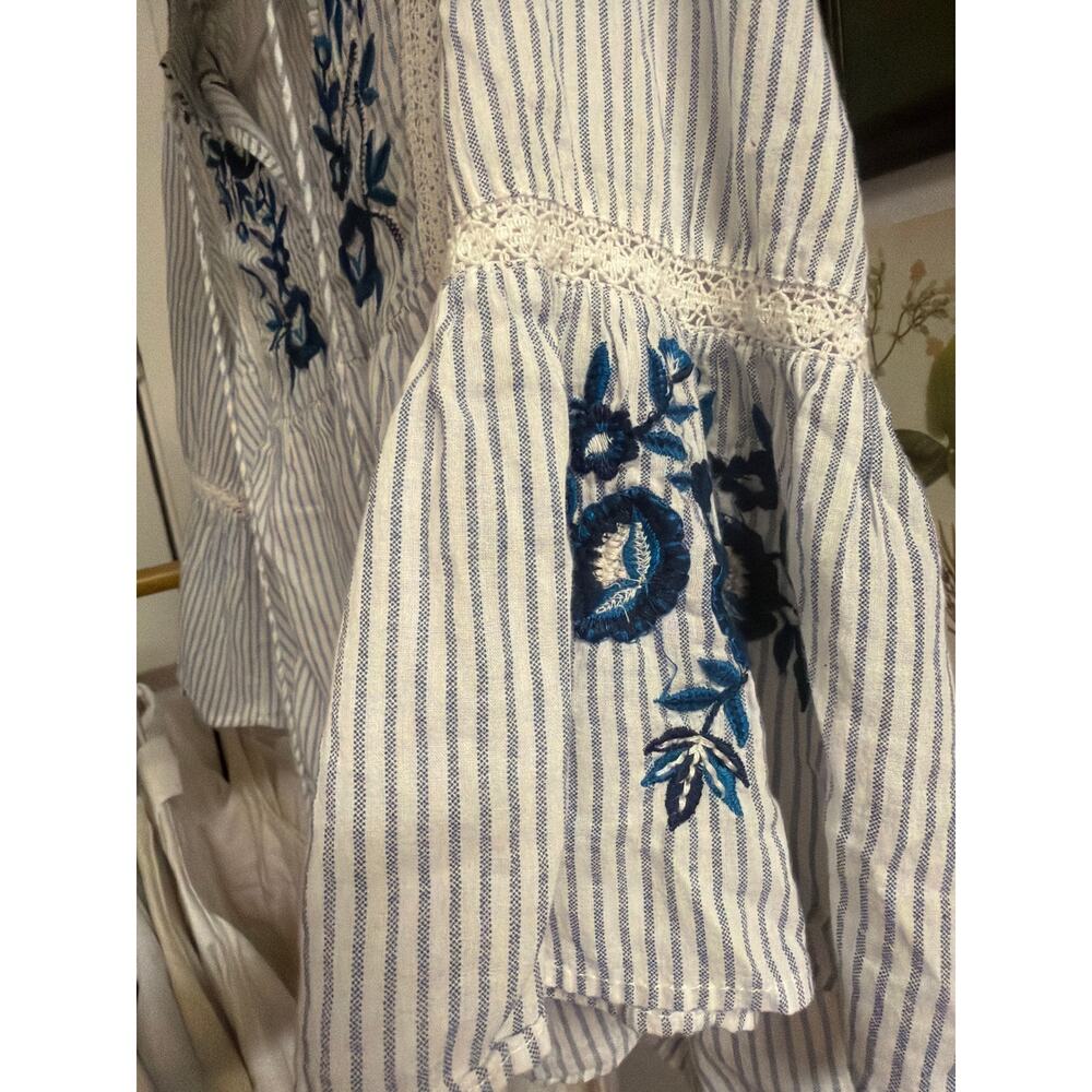 Zara TRF Embroidered Stripe Peasant Top - Picture 3 of 4